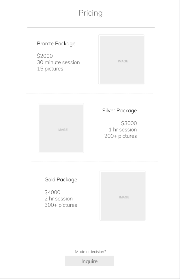 Pricing mockup